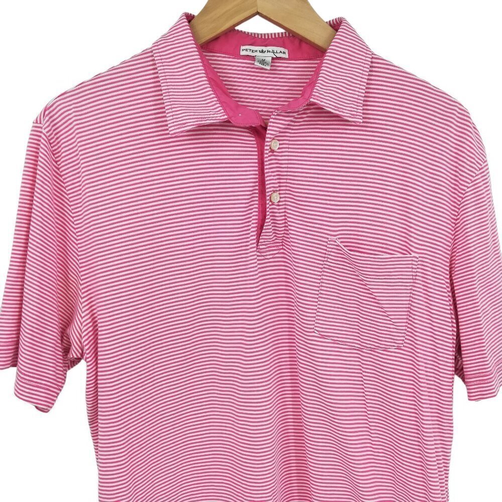 Peter Millar Pima Cotton Striped Pink Golf Short Sleeve Polo Size M Monogram K - Picture 3 of 11